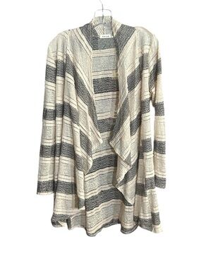 Blue bird Striped Open-Front Cardigan Sweater - Neutral Gray & Cream